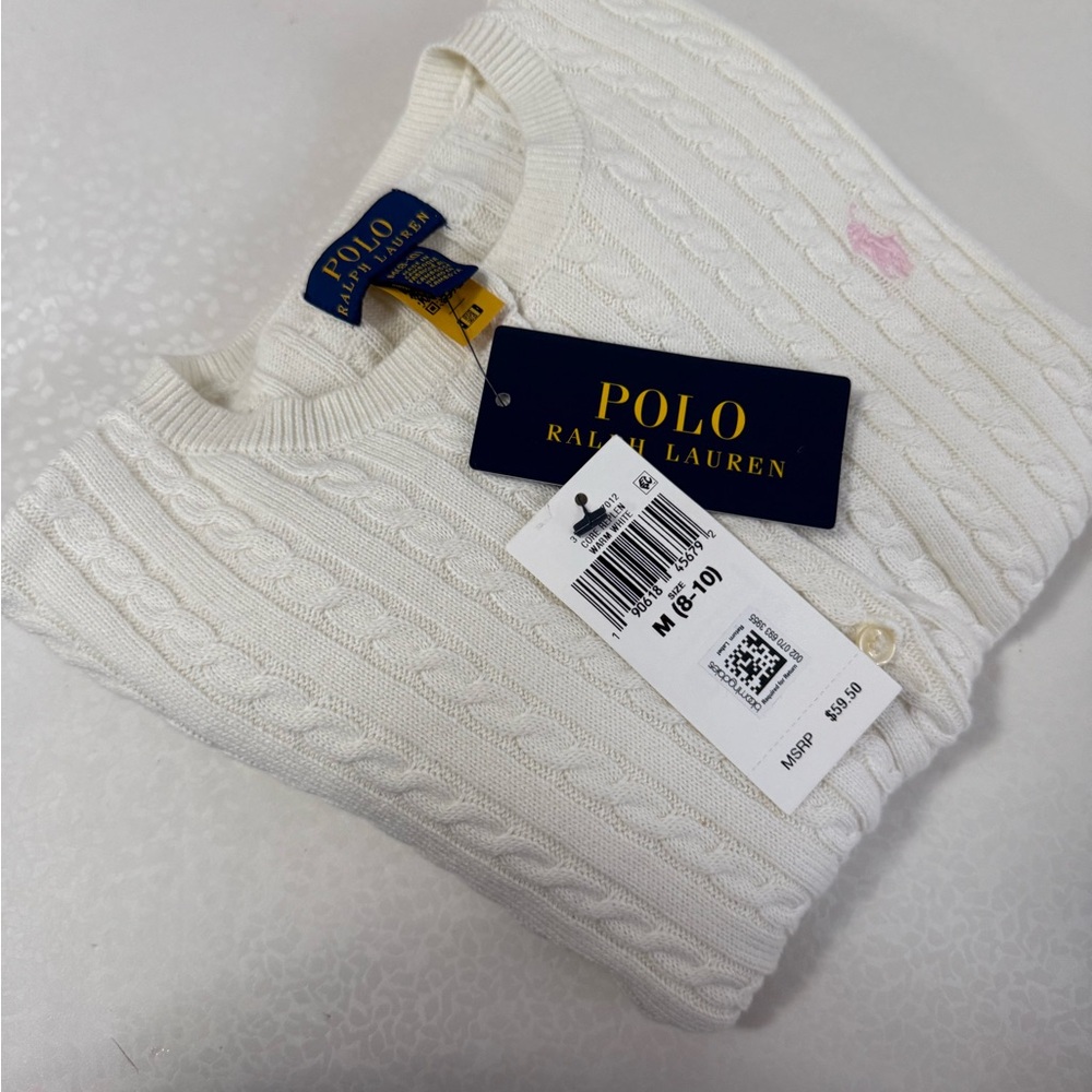 Polo Ralph Lauren White Cable Knit Cardigan girl( 8-10)